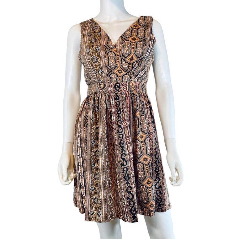 Alice Moon Fit and Flare Bohemian V Neck Dress Brown
